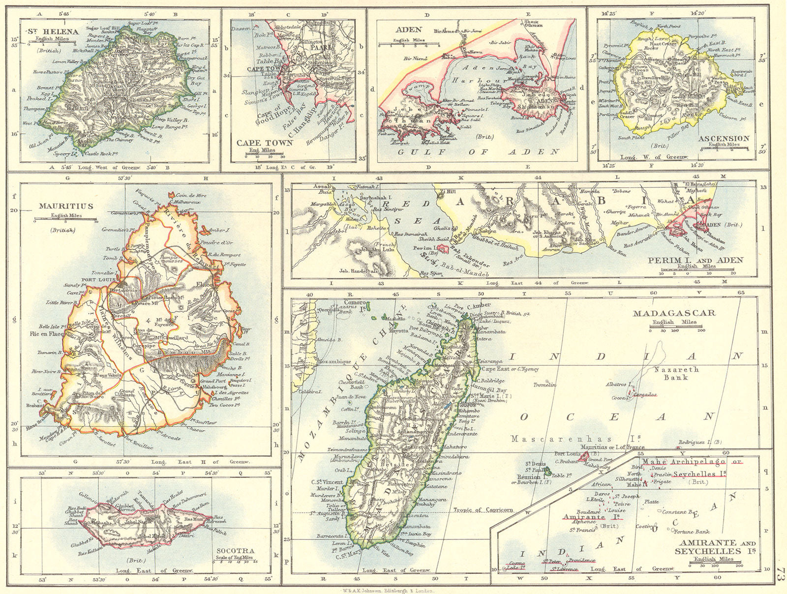 MAURITIUS. St Helena Cape Town Aden Ascension Madagascar Seychelles 1897 map